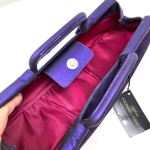 DONALD J. PLINER dark plum suede baguette bag, made in Italy, NWT - Picture 7 of 12
